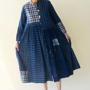 Injiri Patchwork Cotton Dress in Indigo Blue